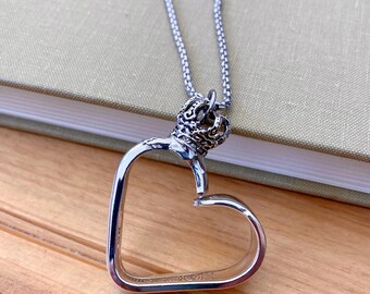 Crowned Heart, Vintage Silverware Necklace, Silverware Jewelry, Crown Pendant, Heart Necklace, Crown Jewelry, Crown & Heart Necklace