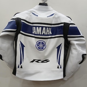 Blouson en cuir de moto vintage Yamaha des années 90 fait main, motard rétro pour homme, veste de course classique avec protections approuvées CE, cadeau pour lui