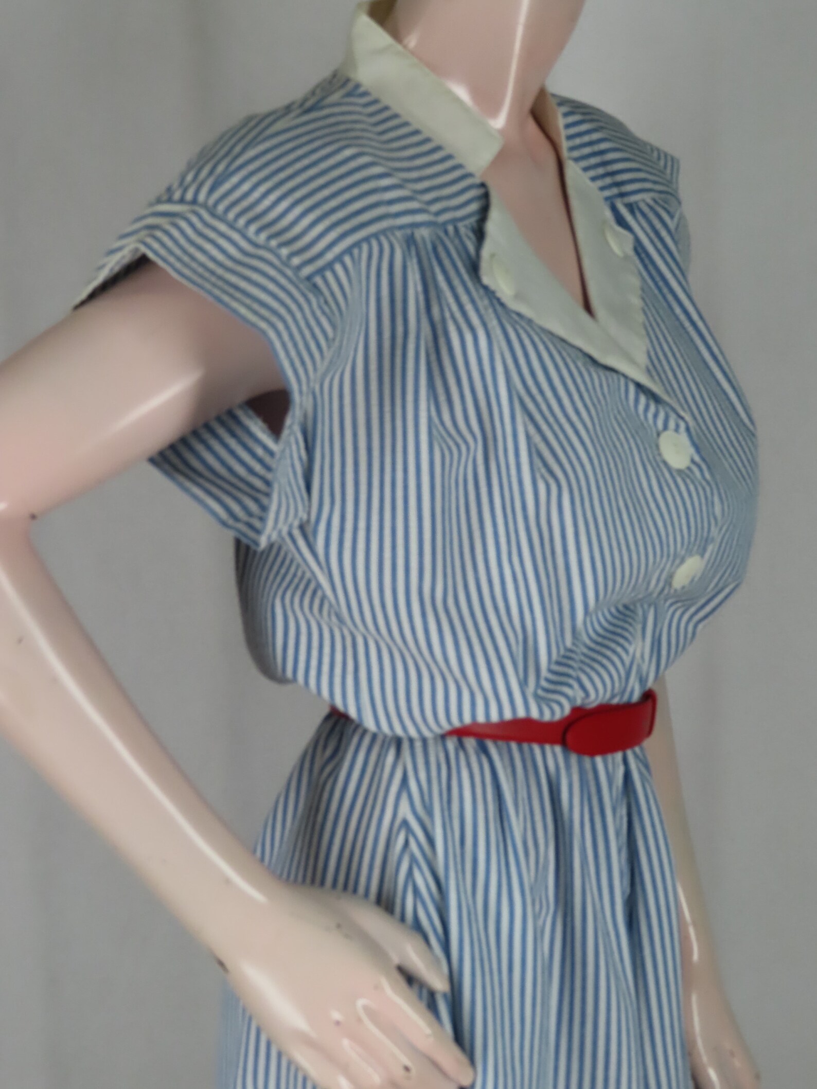 Vintage Blue White Striped Seersucker Dress Preppy Nautical Sz | Etsy