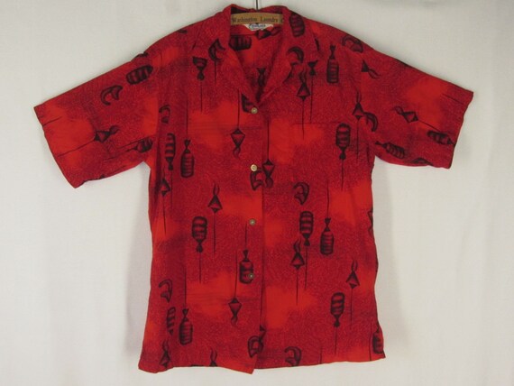 50s Aloha Shirt Women's Hoaloha Red Hawaiian Print
