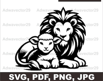 Lew i Baranek Svg i PNG Plik, Lew Judy Sylwetka Wektor Obraz Christian SVG Sublimacja
