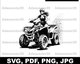 ATV Quad 4 Four Wheeler に乗った女の子 svg png jpg pdf、ベクターグラフィックデザイン カットプリント ダイサブレーザー彫刻、デジタルファイル 商用利用
