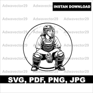 Softball Catcher Player svg png jpg pdf, Softball Catcher Svg, Catcher Svg, Softball Player Svg, Softball Team, Pitcher Clipart