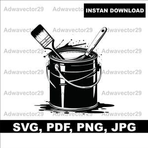 Paint Can & Paint Brush Painter Design svg png jpg pdf, Vector Cut File, Instant Digital Download