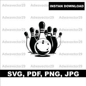 Bowlingbal opvallende pinnen ontwerp, svg png jpg pdf, sport indoor club school embleem vector clipart print knippen graveren laser cricut silhouet