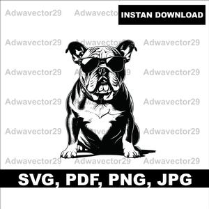 Bulldog Wearing Sunglasses Design svg png jpg pdf , Laser Clip Art, Instant Digital Download, Commercial Use