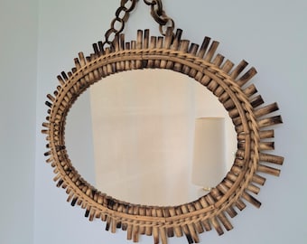 Mid Century Oval Bamboo Mirror/Italy/Franco Albini Style/1960s