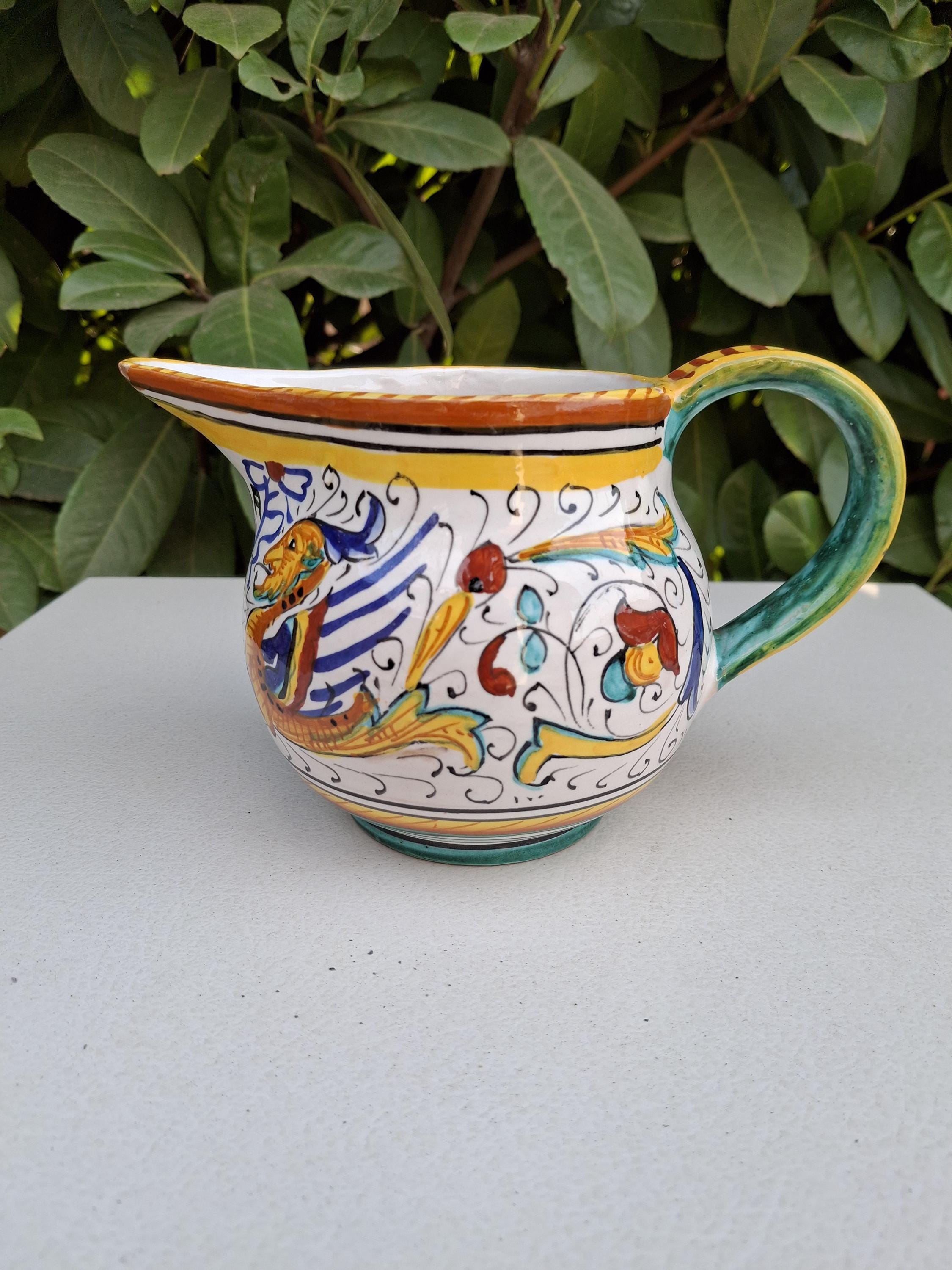 イタリア・デルータの伝統工芸（マヨリカ焼）花柄スープカップ