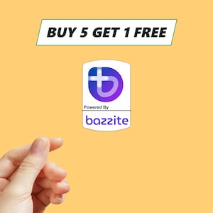 May include: An image with the text "BUY 5 GET 1 FREE" in a green-outlined white rectangle. Below is a logo with a purple and blue design and the text "Powered By bazzite" in white on a white background.