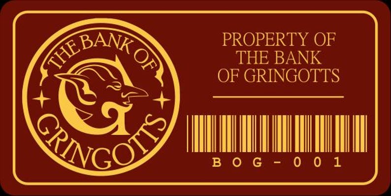 Gringotts Wizarding Bank Asset Tag Vinyl Sticker / Label / Aufkleber ...