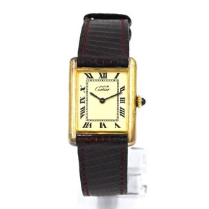 Vintage Cartier Tank Wristwatch Sterling Silver Argent Gilt 20M Leather Band Box