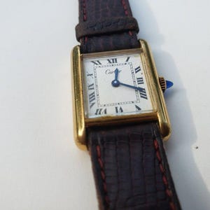 Vintage Cartier Tank White Watch 18K Electroplate Mechanical Wind 17 Jewels
