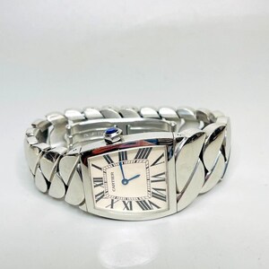 Vintage Cartier Stainless Steel Swiss Made Watch Blue Sapphire Crown Works