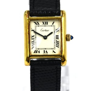 Vintage Cartier Tank Mechanical Wristwatch 17 Jewels 18K Gold Electroplate