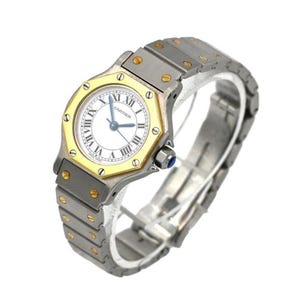 Vintage Ladies Cartier Santos Automatic Wristwatch Stainless 18K Yellow Gold