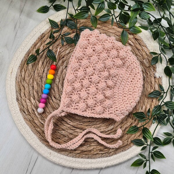 The Rae Bonnet Pattern. Bobble Bonnet Crochet Pattern, DK Yarn. 0 to 4 years