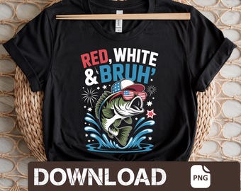 Patriotic Bass Fish PNG: 4th of July USA Flag Art (Digital Download