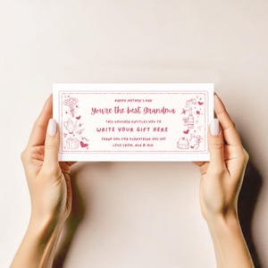 Tarjeta de abuela editable en CANVA, cupón personalizado para el Día de la Madre y cumpleaños, cupón digital y plantilla de regalo