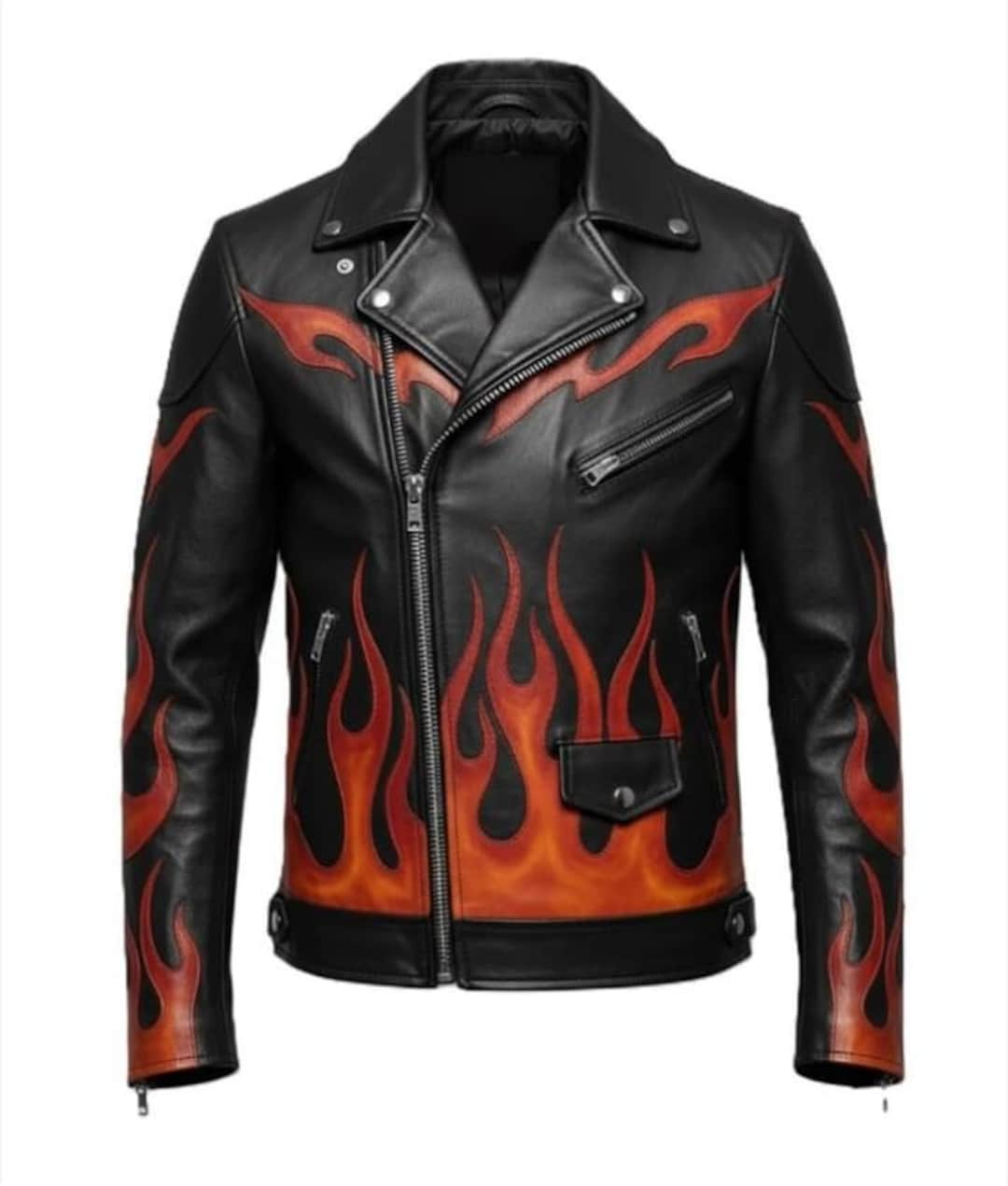 ghost-rider-flame-leather-jacket-fire-print-biker-coat-etsy