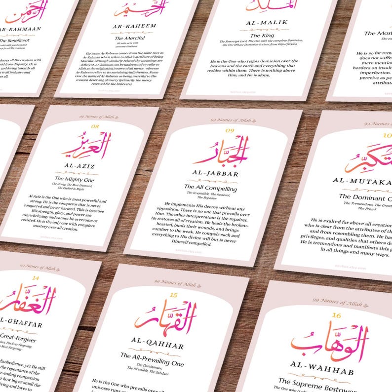 99 Names of Allah Cards: Asmaul Husna Islamic Flashcards (digital ...