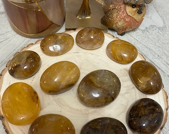 Golden Healer w/Smokey Quartz Inclusions Palm Stones