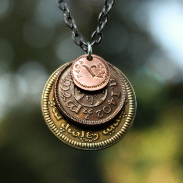 THE SHIRE™ Layered Coin Necklace - Officially Licensed - Copper and Brass coins on a 30" gunmetal chain