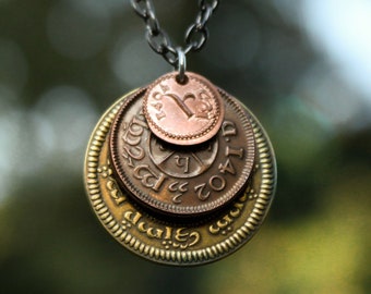 THE SHIRE™ Layered Coin Necklace - Officially Licensed - Copper and Brass coins on a 30" gunmetal chain