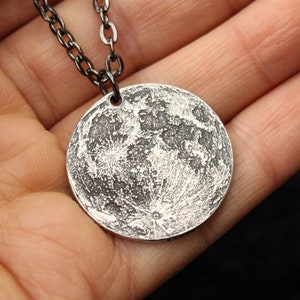 Silver Full Moon Necklace - 1 inch diameter Charm or Pendant