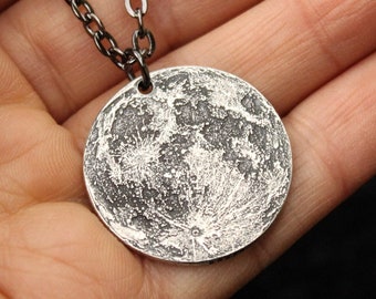 Silver Full Moon Necklace - 1" Charm or Pendant