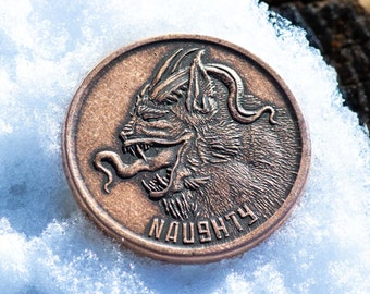 Naughty or Nice Decision Maker - Krampus and Santa Copper Coin