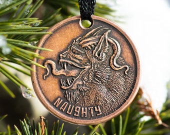 Naughty or Nice Copper Ornament - Krampus and Santa