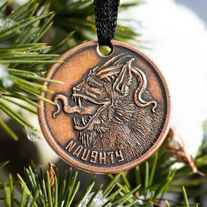 Naughty or Nice Copper Ornament - Krampus and Santa