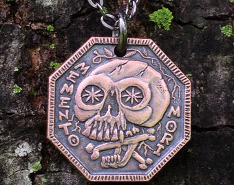 Memento Mori /Memento Vivere copper pendant on 30" chain necklace - Stoic Reminder Gift