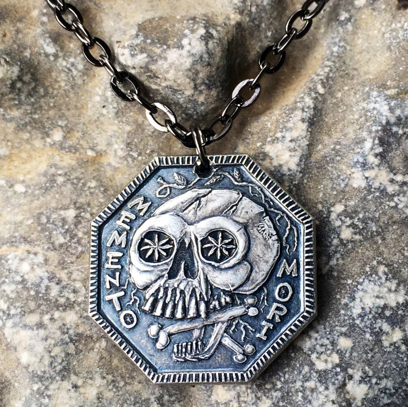 Memento Mori/Vivere 999 Silver Pendant - Necklace with 30' Black Chain - Stoic Reminder Gift 