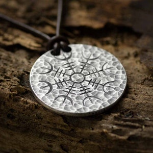 Silver Helm of Awe Necklace - .999 Fine Solid Silver Pendant on 30&quot; Leather Cord - Aegishjalmur - Warrior&#39;s Stave Viking Coinage