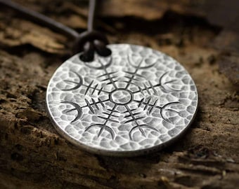 Silver Helm of Awe Necklace - .999 Fine Solid Silver Pendant on 30" Leather Cord - Aegishjalmur - Warrior's Stave Viking Coinage