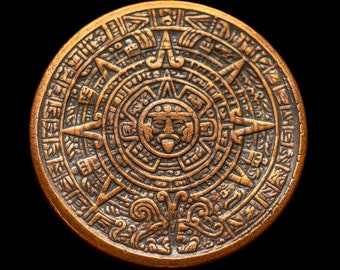 Aztec Sun Stone Calendar - Copper Worry Coin