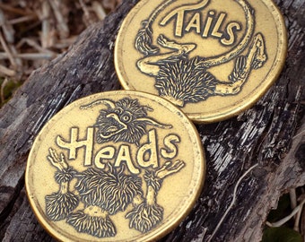 Labyrinth Firey Heads or Tails Decision Maker Brass Coin