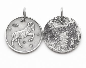 Zodiac Aries Moon Silver Necklace