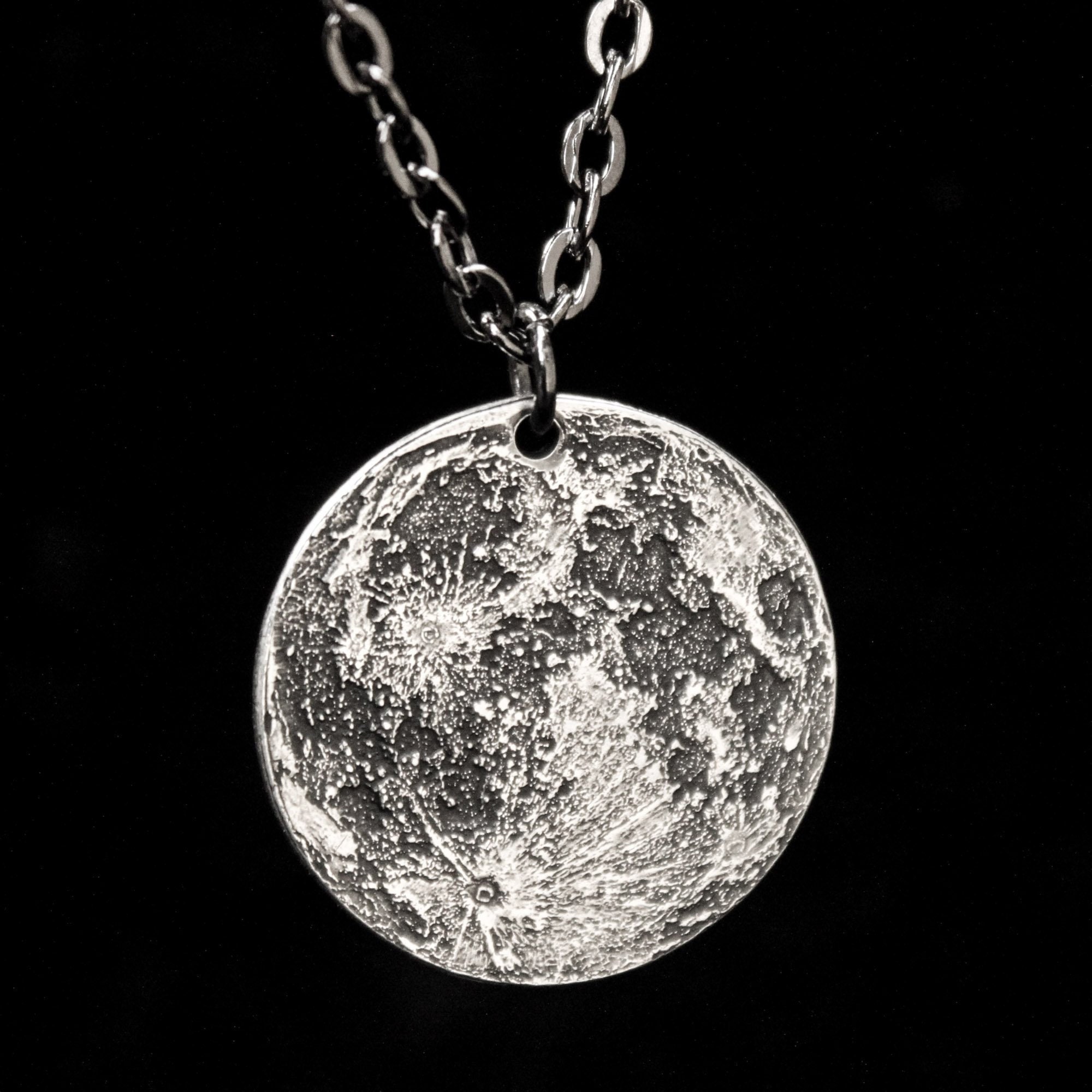 Silver Full Moon Necklace 1 Pendant on 30 Chain Etsy