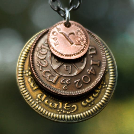 THE SHIRE Layered Coin Necklace Officially Licensed Copper and Brass Coins on a 30 Gunmetal Chain Etsy UK