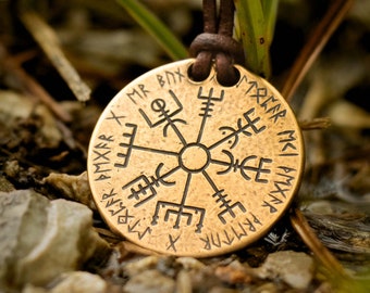 Vegvisir Norse Compass Bronze and Leather Necklace