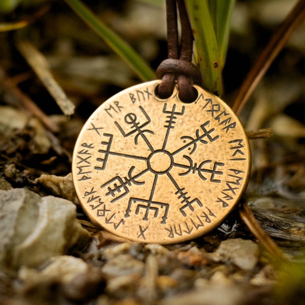 Vegvisir Norse Compass Bronze and Leather Necklace