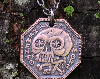 Memento Mori Copper Pendant or Charm- Memento Vivere Reminder Jewelry