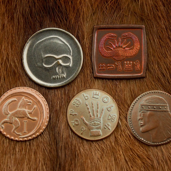 Conan Set #1 - five coins from King Conans Coffers.  Aquilonia, Stygia, Turan, Cimmeria and Hyperborea