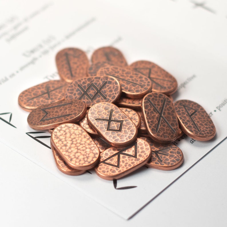 Set of Elder Futhark Divination Runes - Copper With Leather Bag and ...