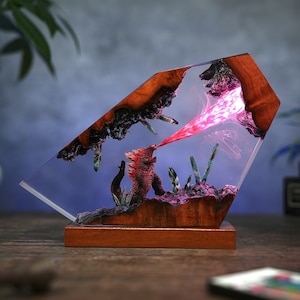 Inferno Kaiju Resin Lamp: Handmade Fire-Breathing Godzilla LED Decor