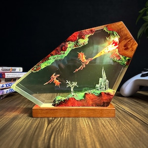 Dragon Siege Resin Lamp: Handmade Fantasy Castle LED Light