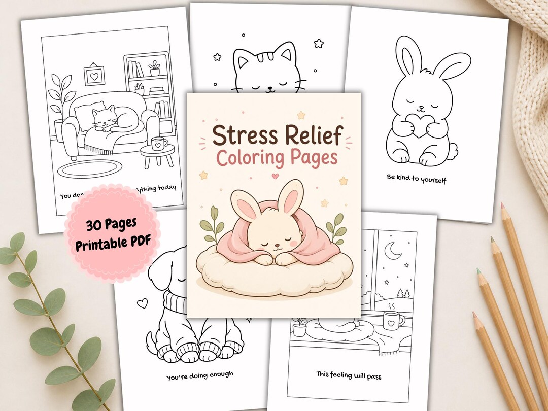Stress Relief Coloring Pages – Cute Animals, Relaxing Activity Pages ...