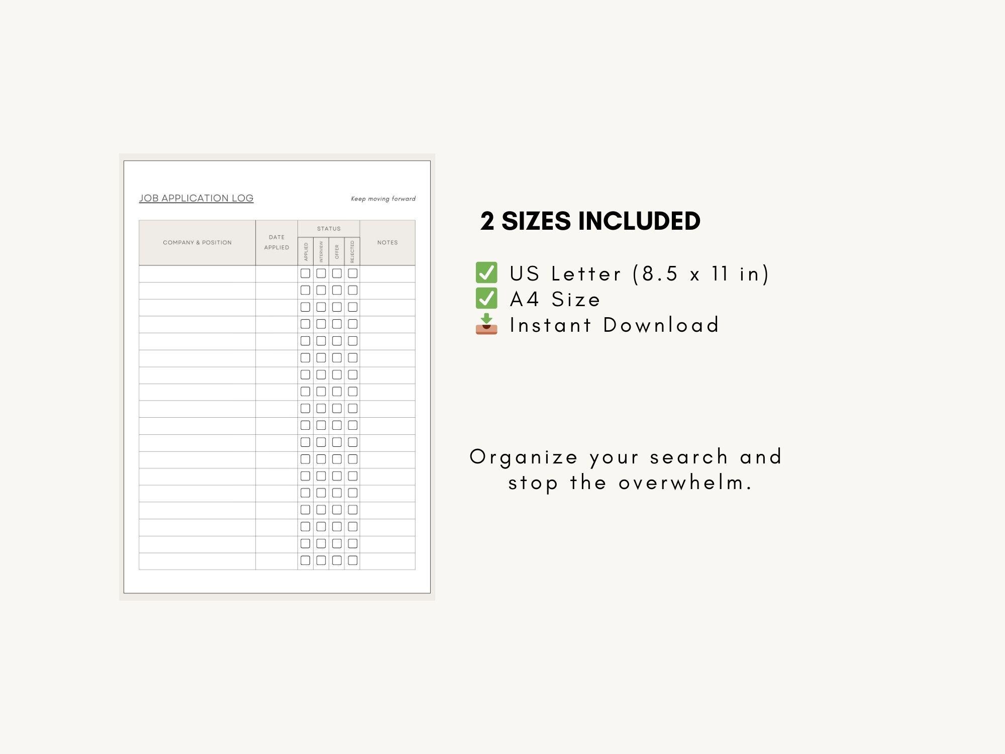 Minimalist Printable Job Application Log, Employment Tracker PDF and ...